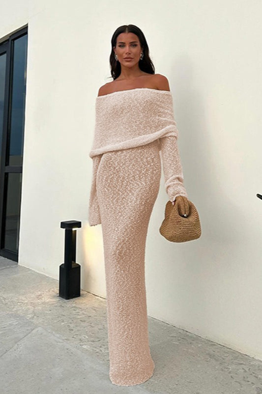 Backless Knit OffShoulder Maxi Sweater Dress