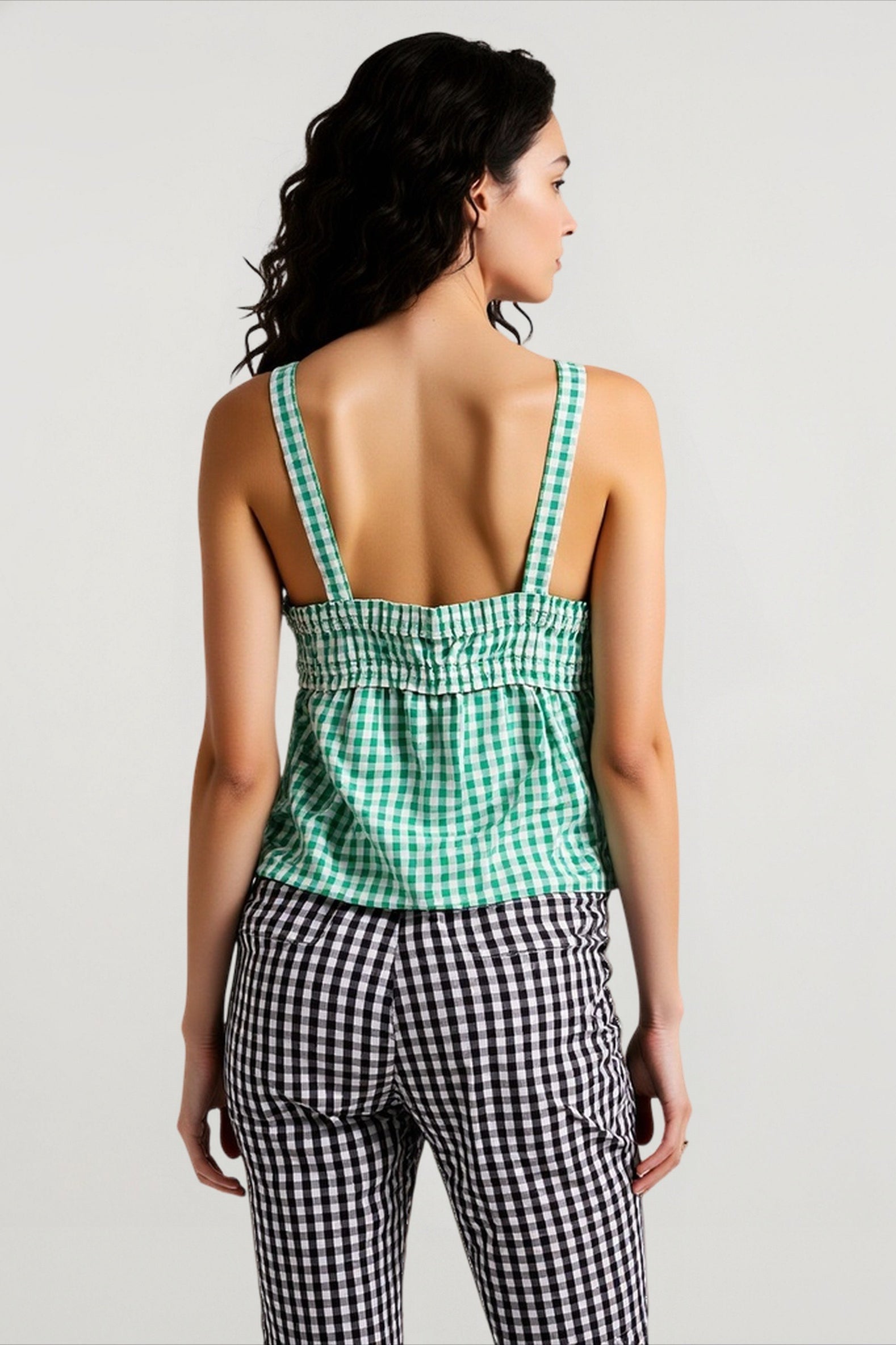 Plaid panel sexy cami top