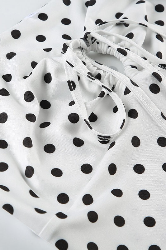 Polka Dot Contrast V Neck Sleeveless Crop Top