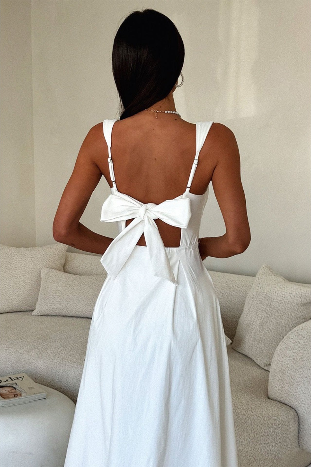 Square Neck Gathered Bust Wide Strap Pleated Pocket Midi Dress 3