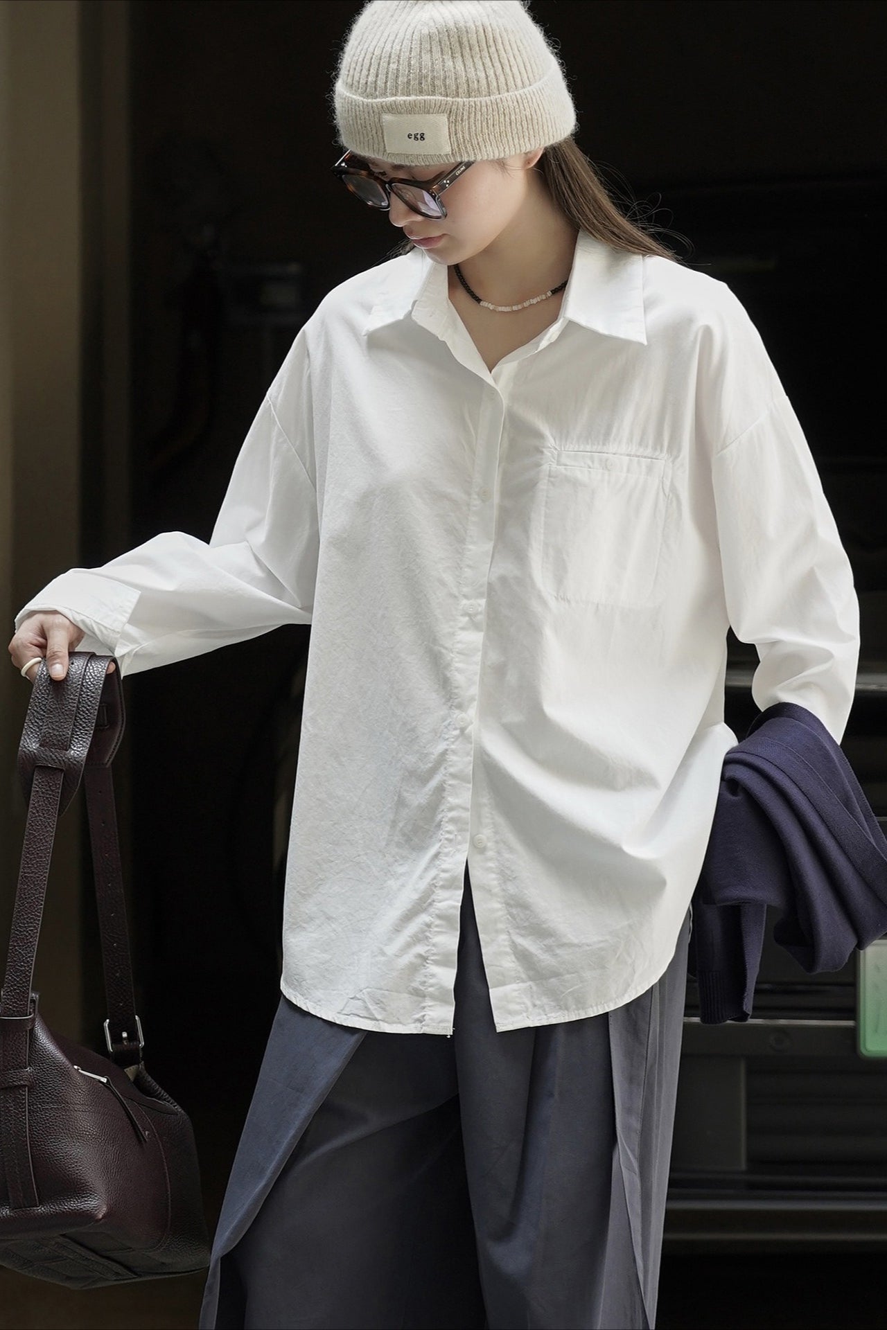 Knit Shawl Two-Piece Shirt Blouse
