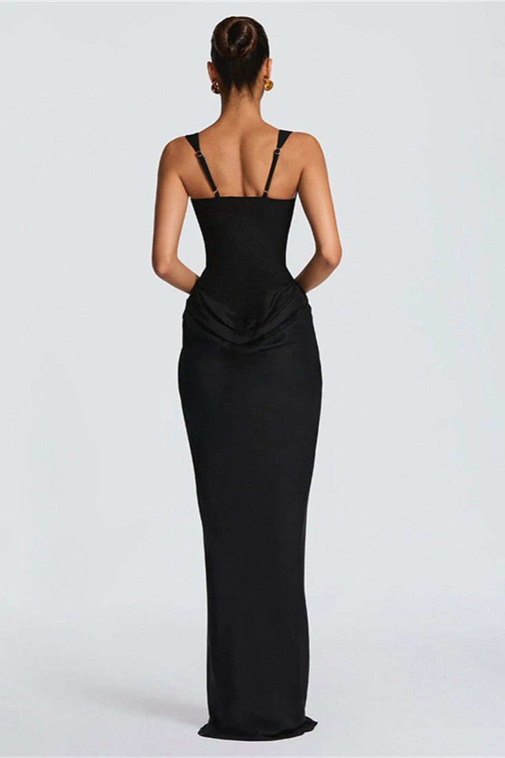 Solid Boned Waist Mermaid Maxi Slip Dress