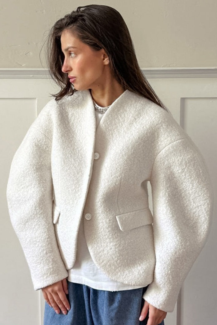 Solid Color Tweed VNeck Coat