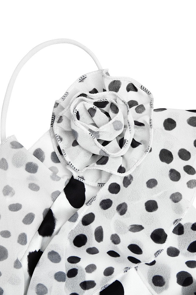 White Satin Polka Dot Backless Bodycon Maxi Dress 4