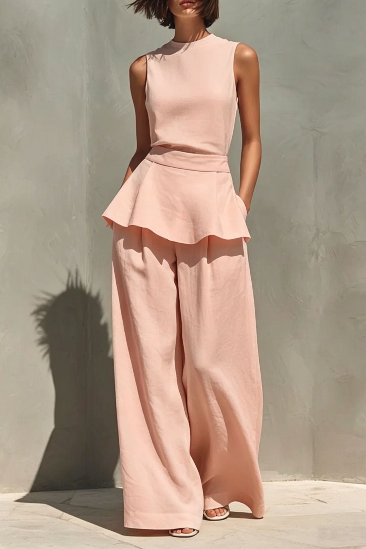 Sleeveless Minimalist Casual Two Piece Work Set