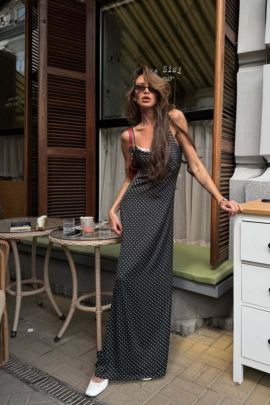 Black Polka Dot Cami Long Maxi Dress