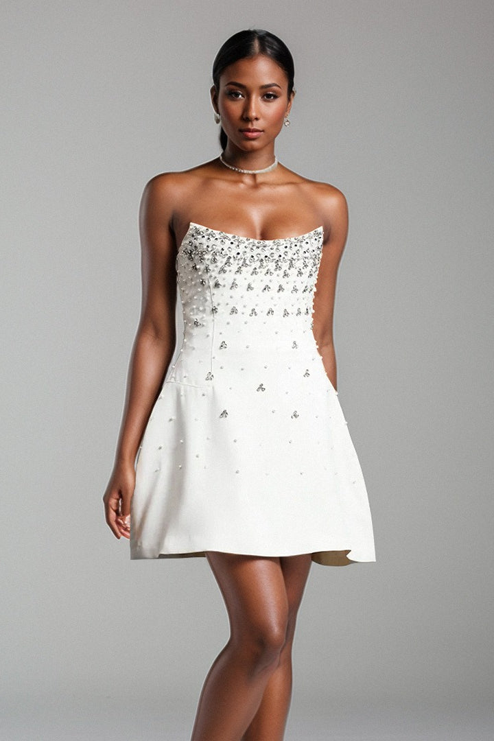 Rhinestone Strapless Bandage Ruched Party Dress