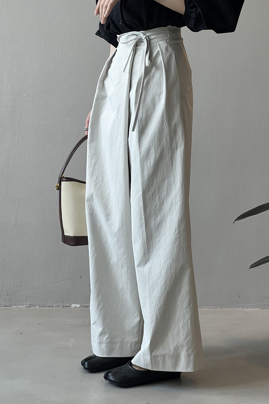 Asymmetrical Placket Tie Relaxed High Waist Long Pants