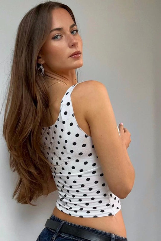 Polka Dot VNeck Tie Waist Crop Top