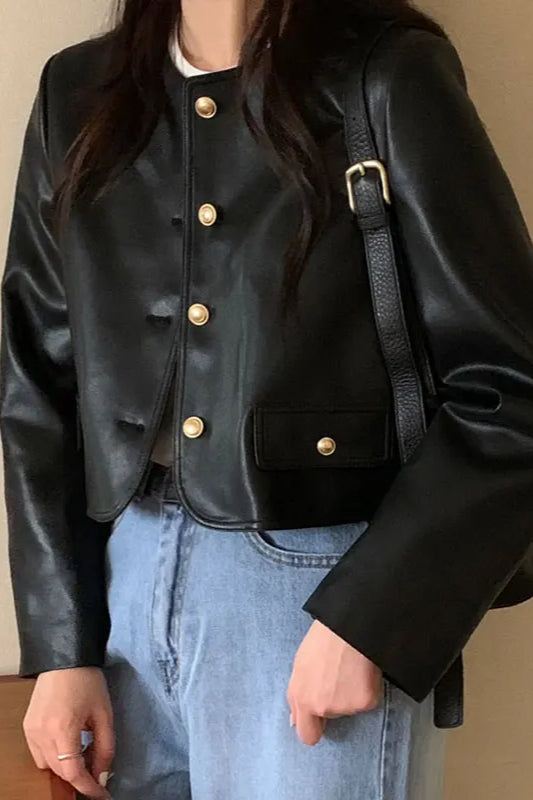 Retro ONeck PU Leather Jacket