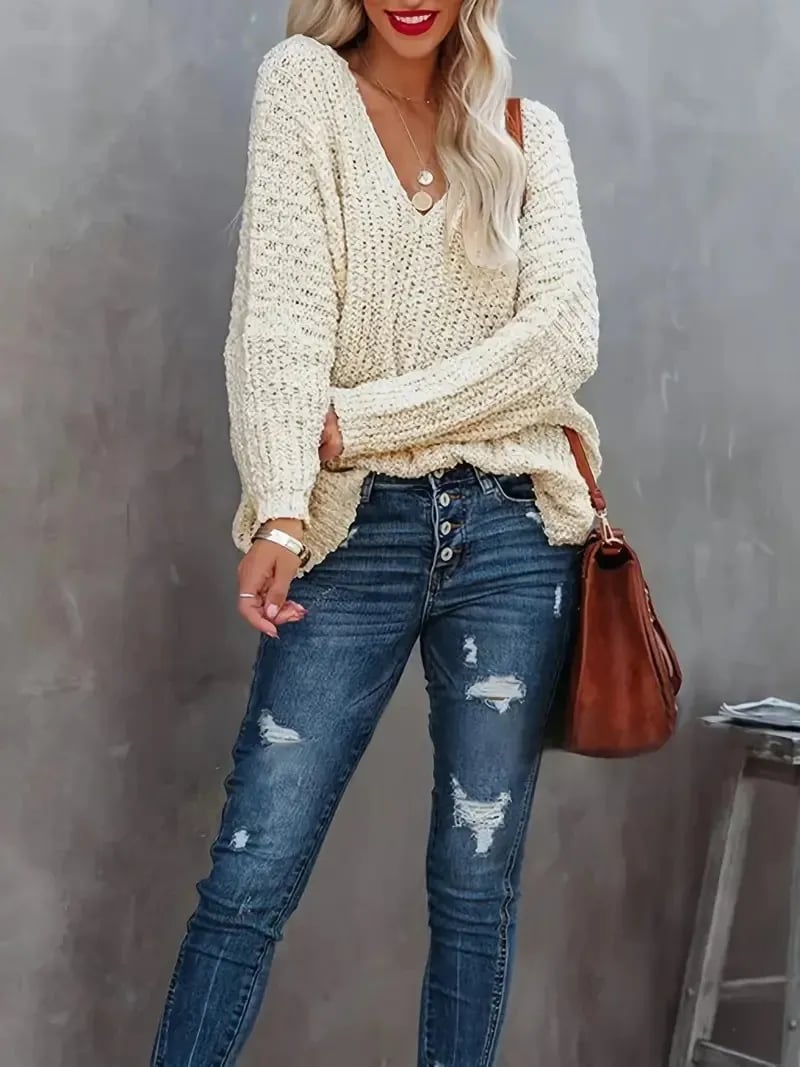 Off-the-Shoulder Sweater Loose Lightweight Pullover Top