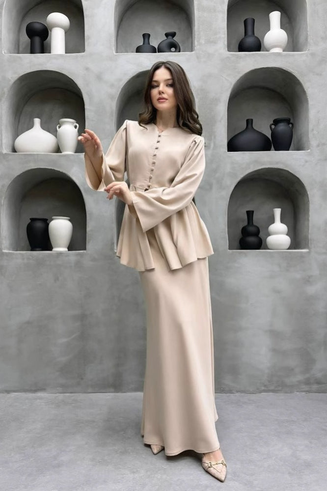 Solid Cardigan Dress Two Piece Elegant Work Set