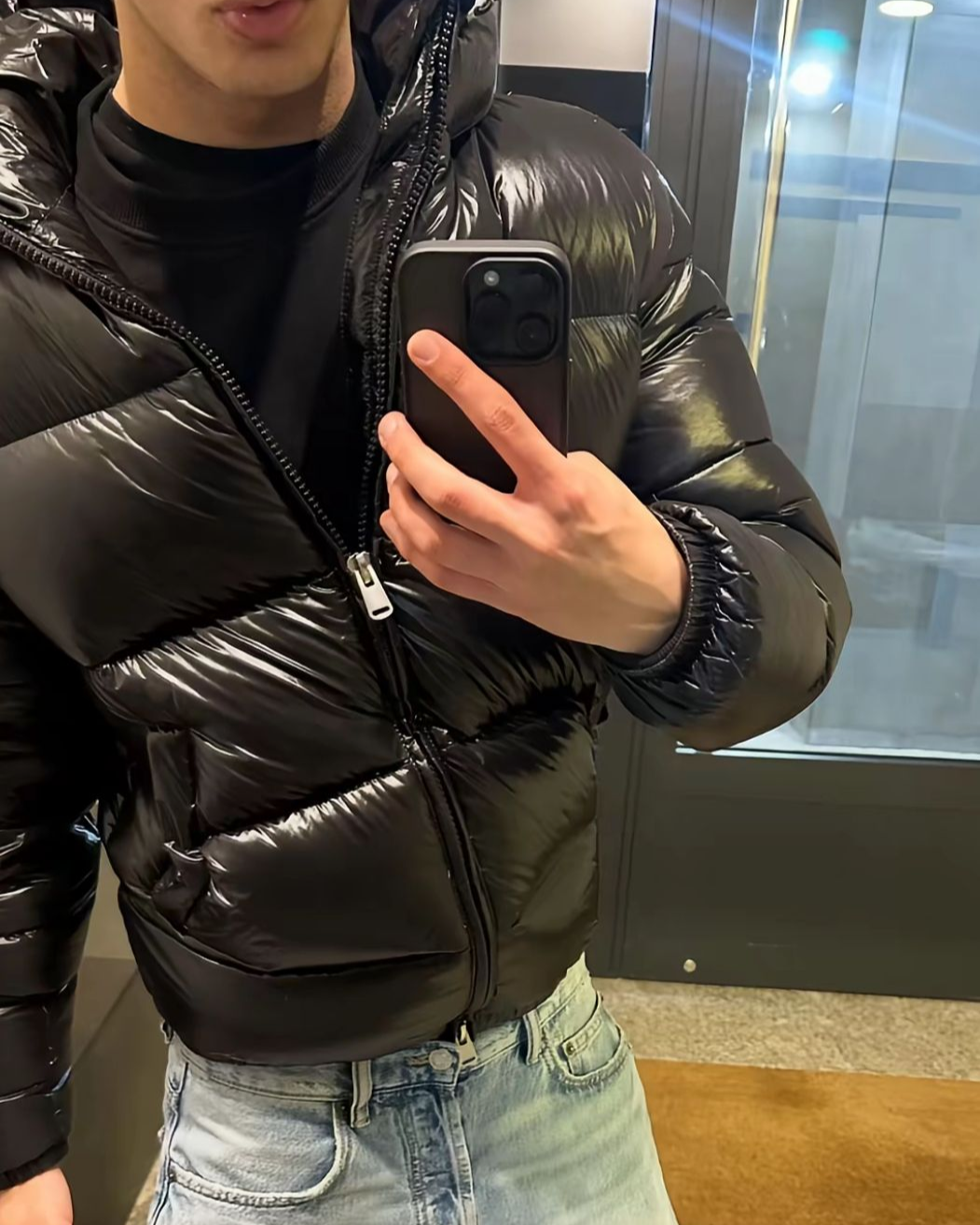 Hooded Glossy Quilted Zip-Up Long Sleeve Puffer Jacket