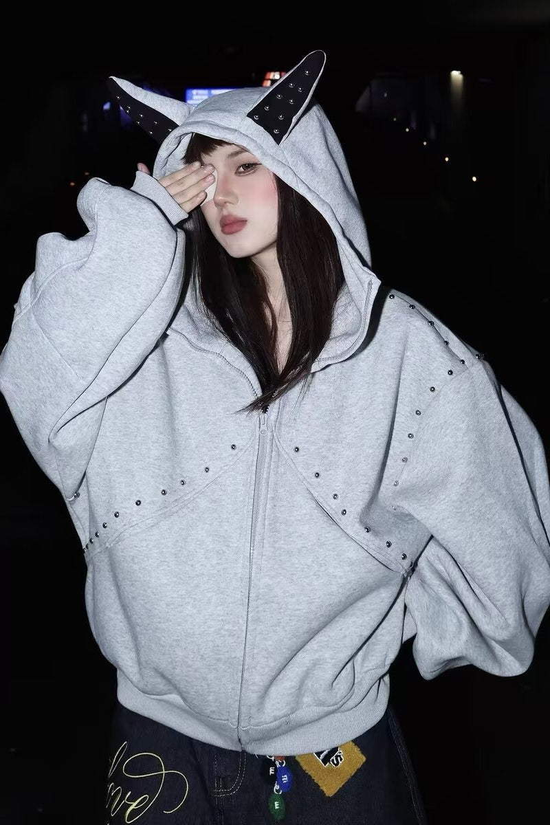 American Panel Rivet Doberman Ear Hoodie