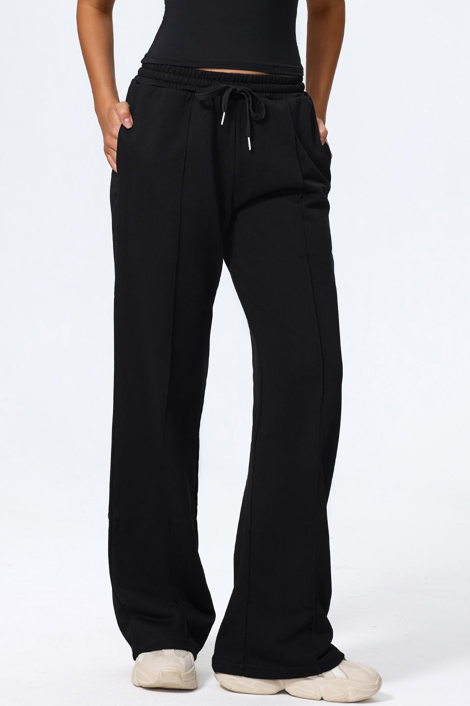Relaxed Straight Leg  High Waist Knit Pants