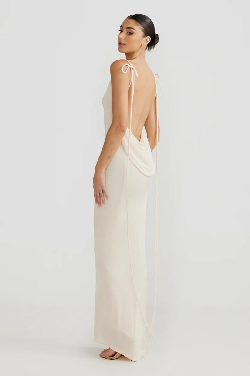 Solid Cowl Neck Tie Back Slim Slip Dress