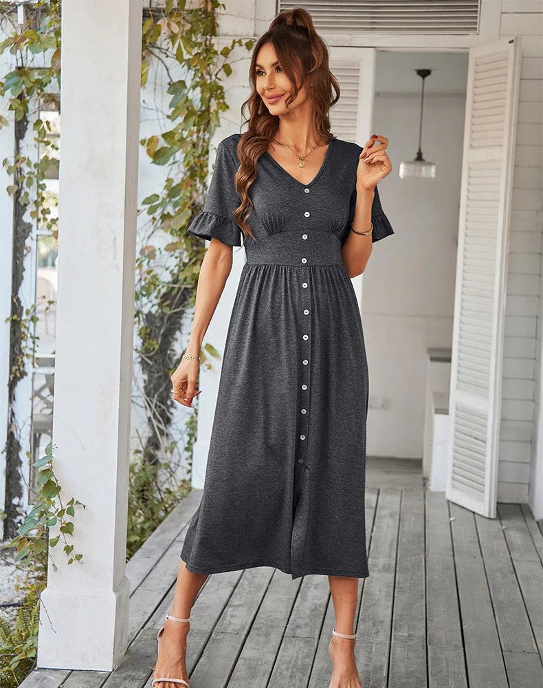 A-Line Dress - Solid Color S / Blue