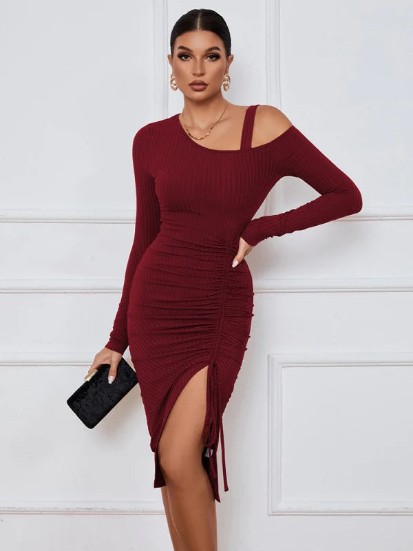 Long Sleeve Sexy Dress S / Burgundy
