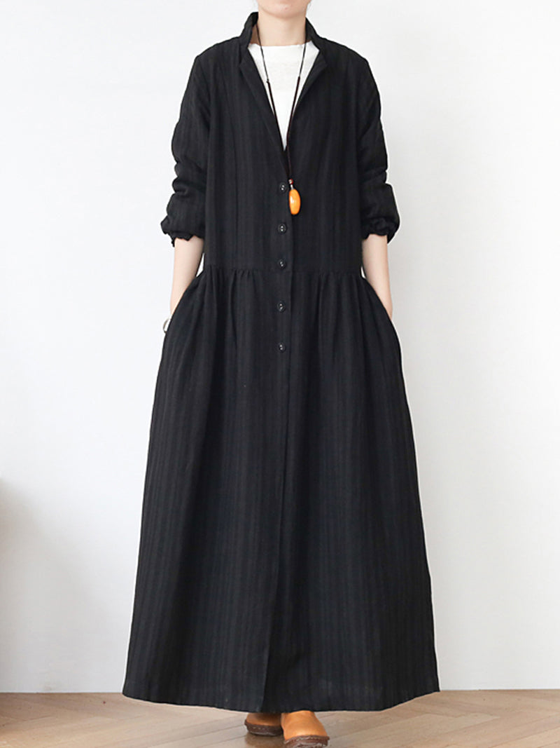 Lapel Collar Button Front Pleated Linen Duster Coat 6