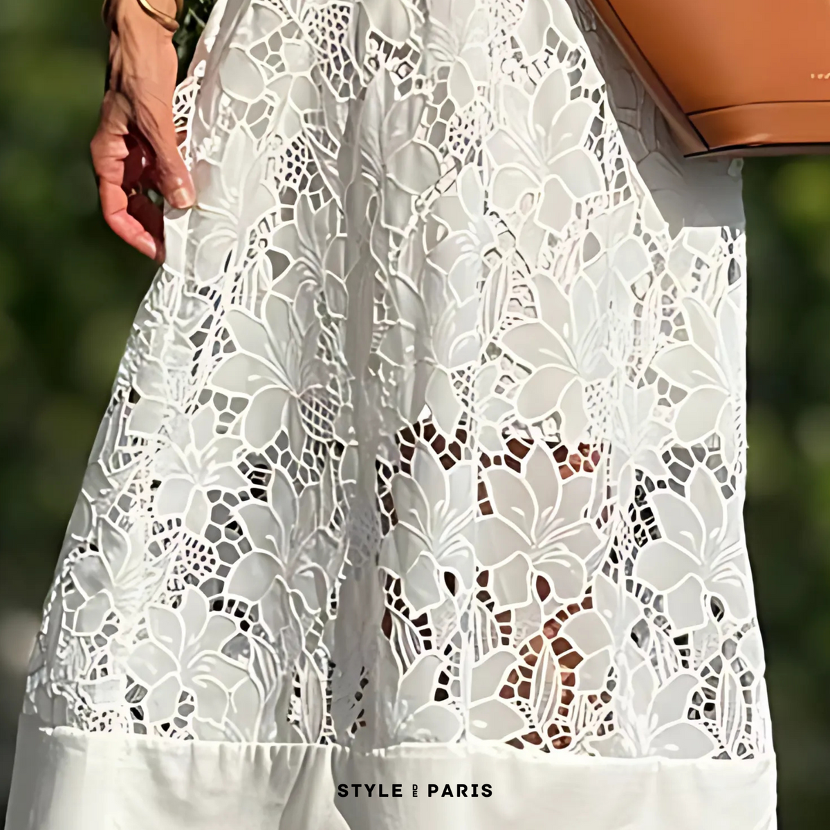 Notch V-Neck Floral Guipure Lace Three Quarter Sleeve Shift Maxi Dress 10