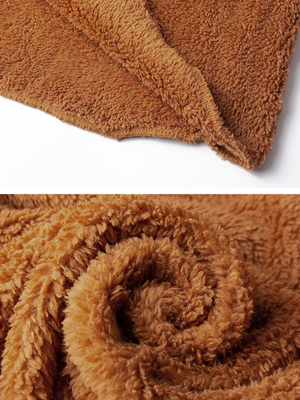 Coffee Hooded Open Front Pocket Fleece Teddy Jacket