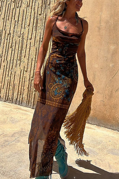 Vibrant Babe Bohemian Print Drawstring Maxi Dress - 3 Colors