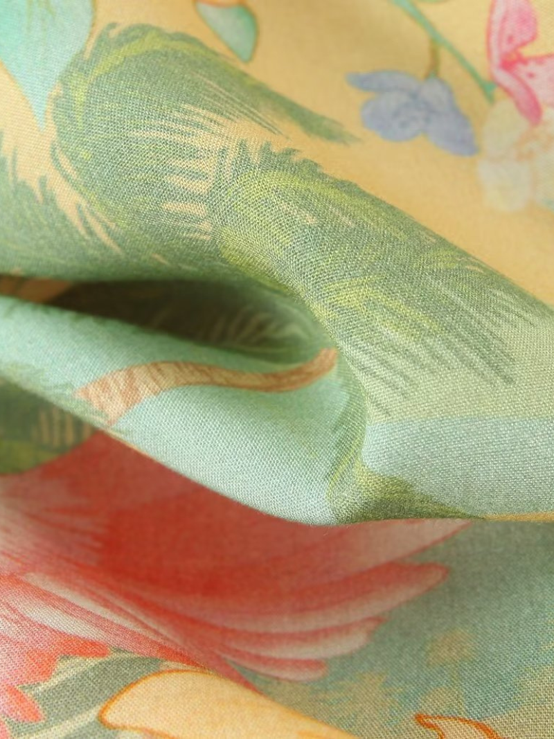 Yellow Tropical Floral Belted Short Sleeve Long Kimono Robe 6
