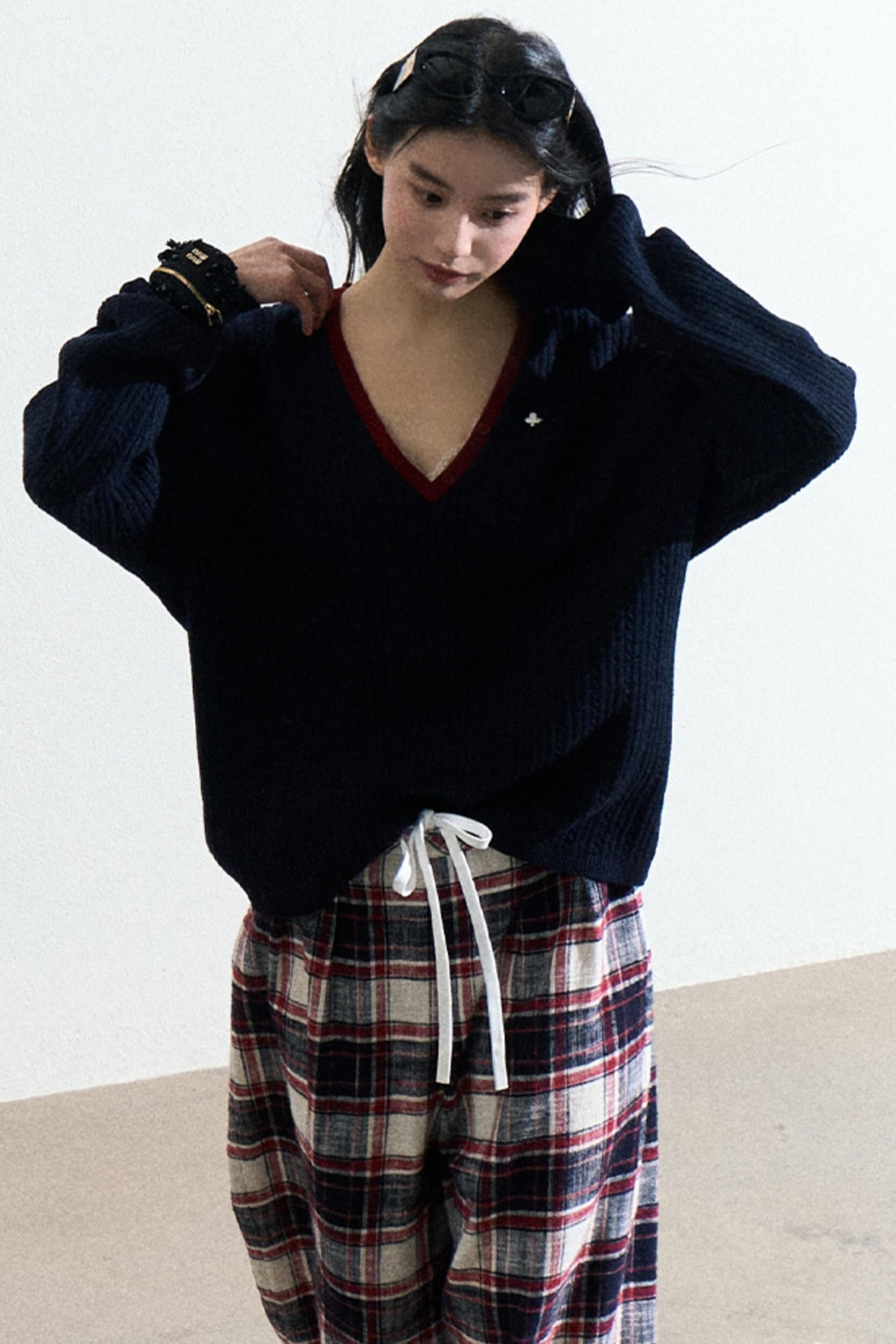 Navy V-Neck Knit Cardigan