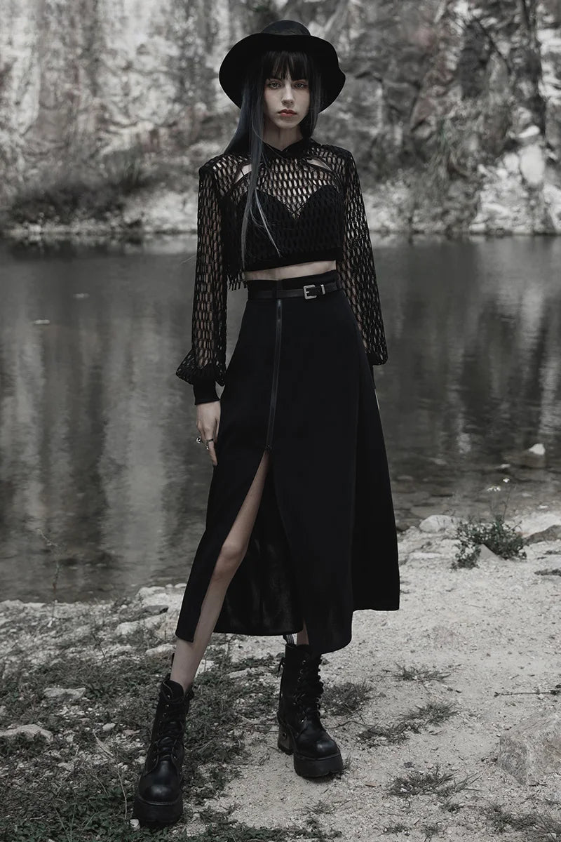 Women's Minimalist Thin Twowear A Pendulum Chiffon Half Detachable Belt High Waist Long Skirt