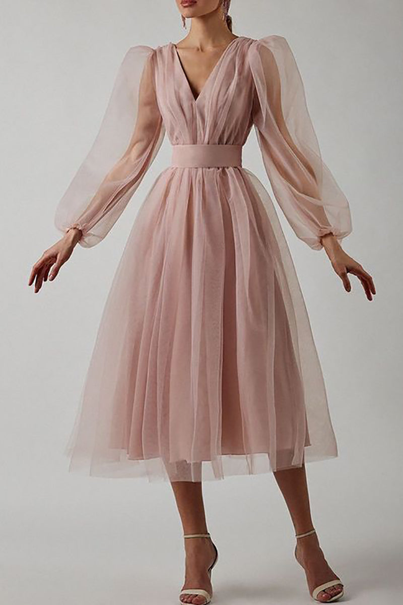Aurelia Aesthetic Long Sleeved Lace Dress with a V Neckline Premium Wardrobe Essential