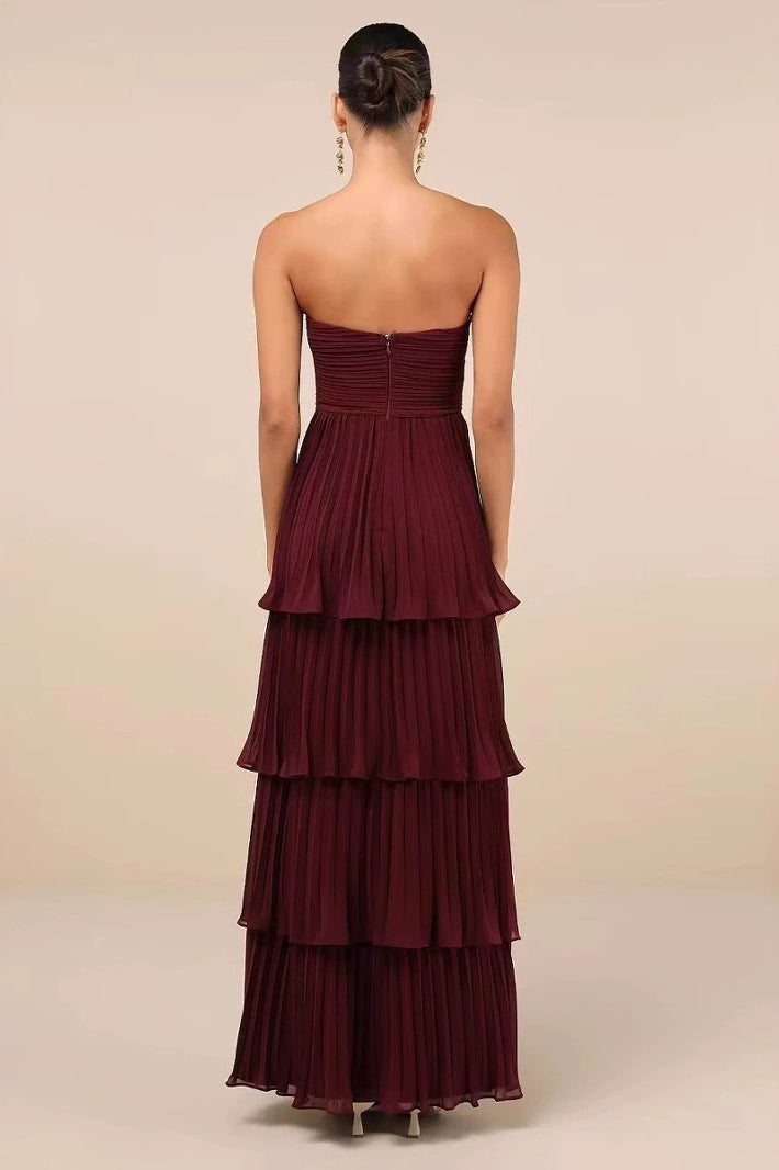 Strapless Ruched Ruffled Tiered Party Dress