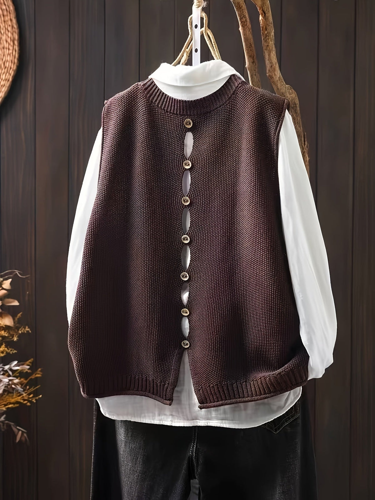 Round Neck Sleeveless Ribbed Knit Sweater Vest