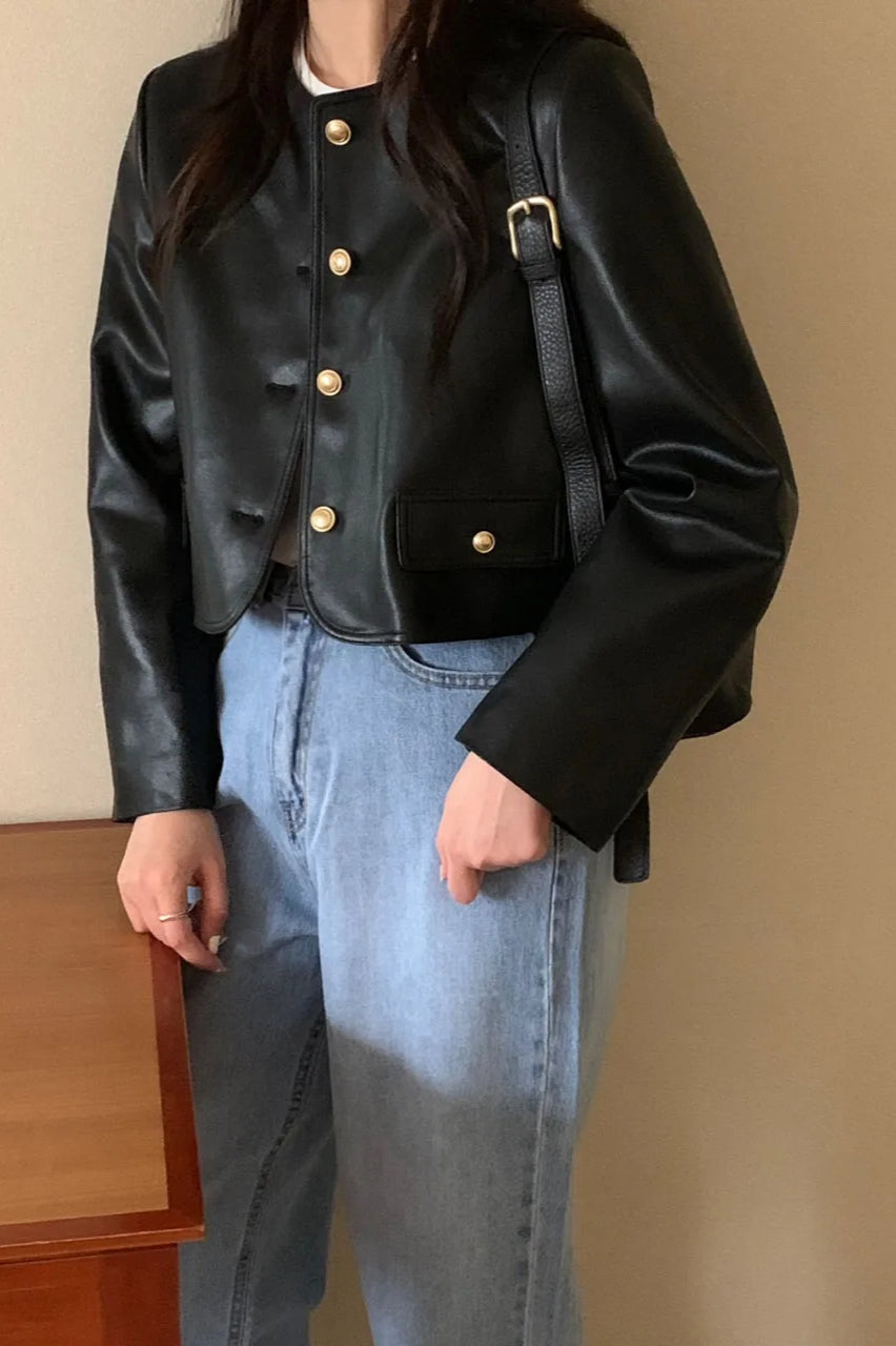 Retro ONeck PU Leather Jacket
