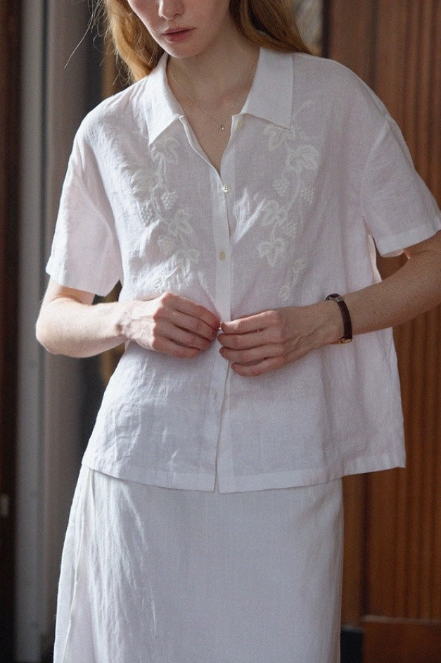 Linen Intricate Embroidery Blouse