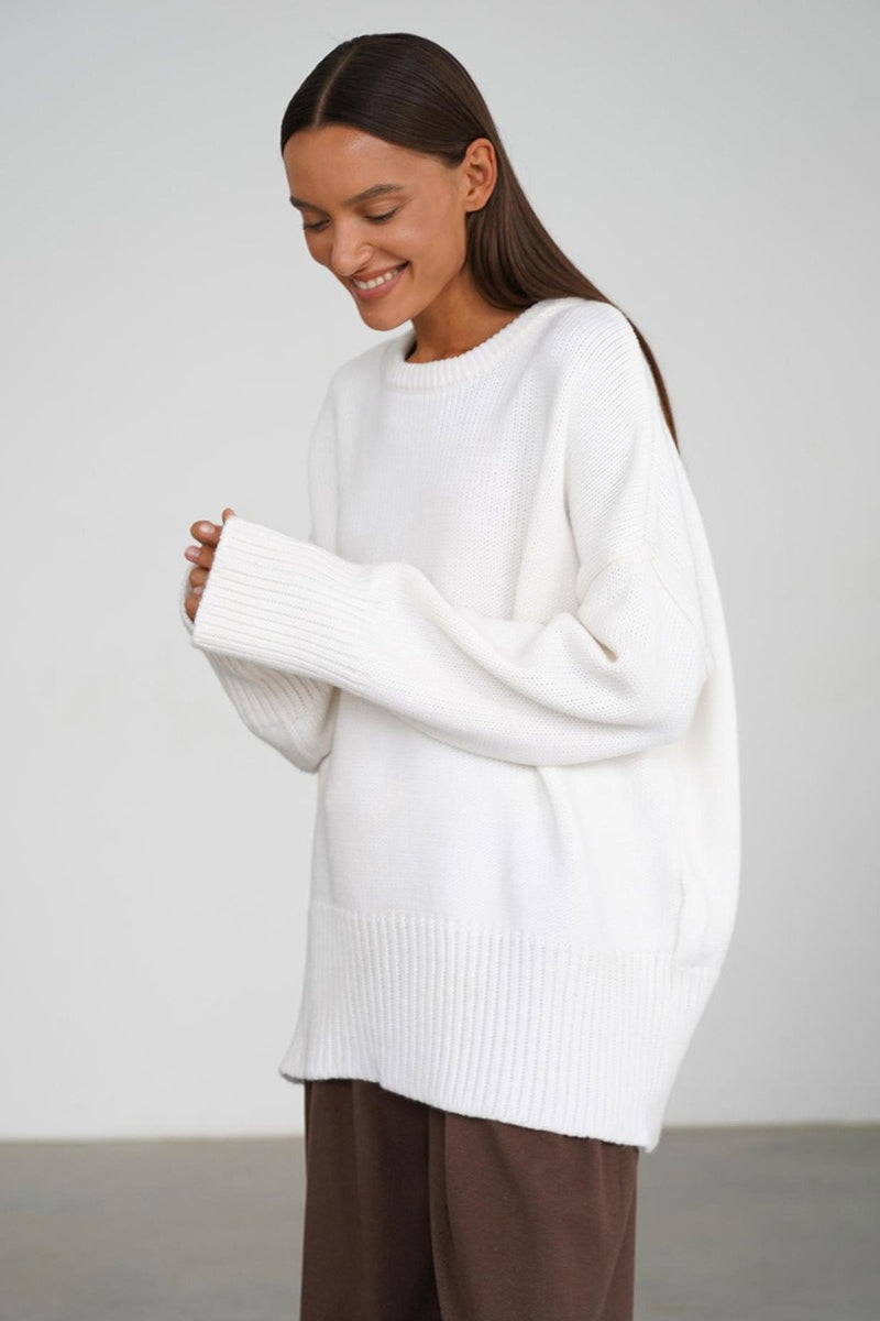 Classic Solid Crew Neck Relaxed Knit Sweater