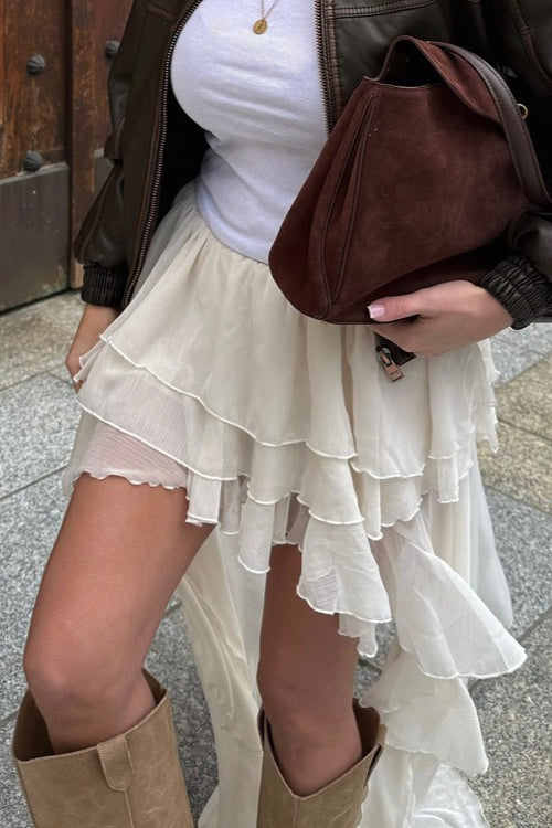 Asymmetric Hem Elastic Waist ALine Skirt