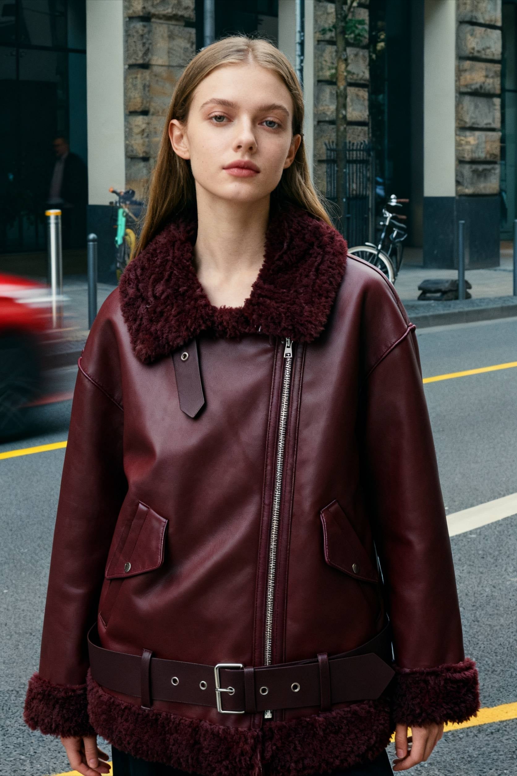Amy Fashion  New Faux Leather Double Sided Coat