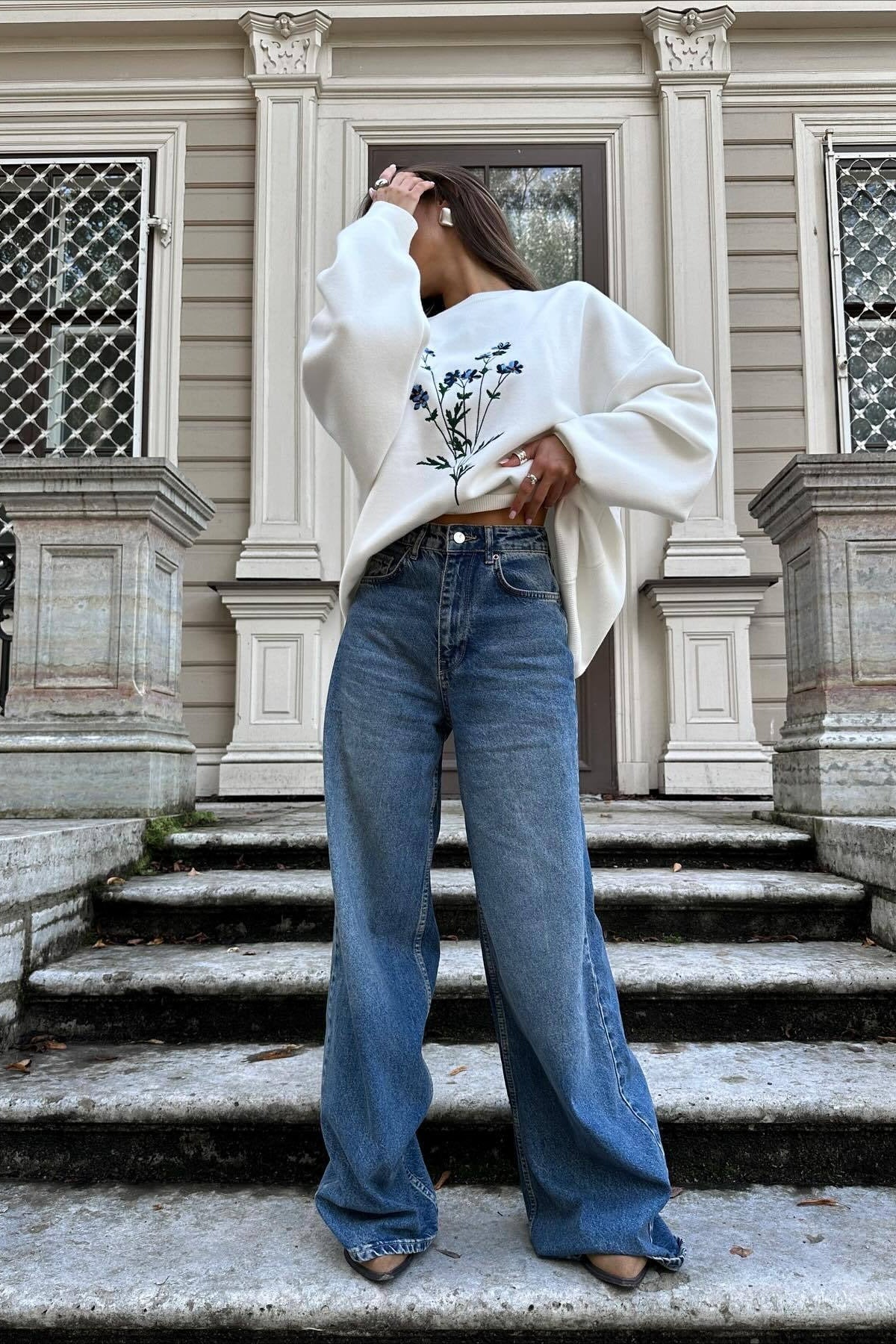 Embroidered Casual Long Sleeve Knit Sweater