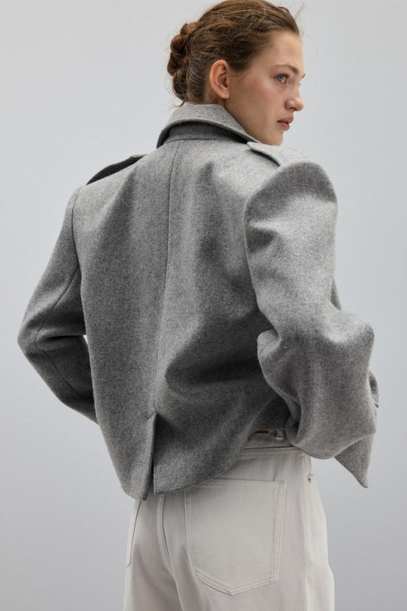 Wool Blend Epaulet Blazer Coat