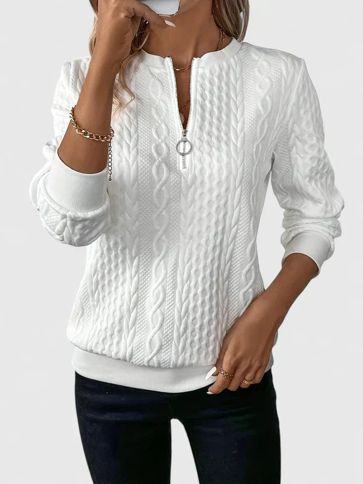 Quarter Zip Cable Knit Textured Long Sleeve Sweater