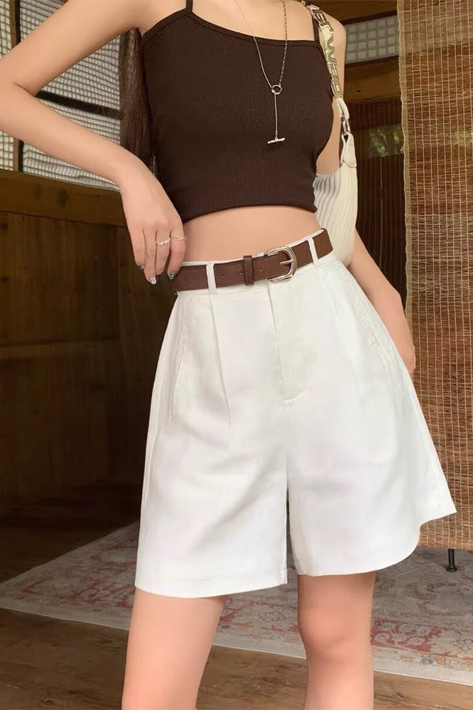 White Linen Blazer Style Loose Shorts