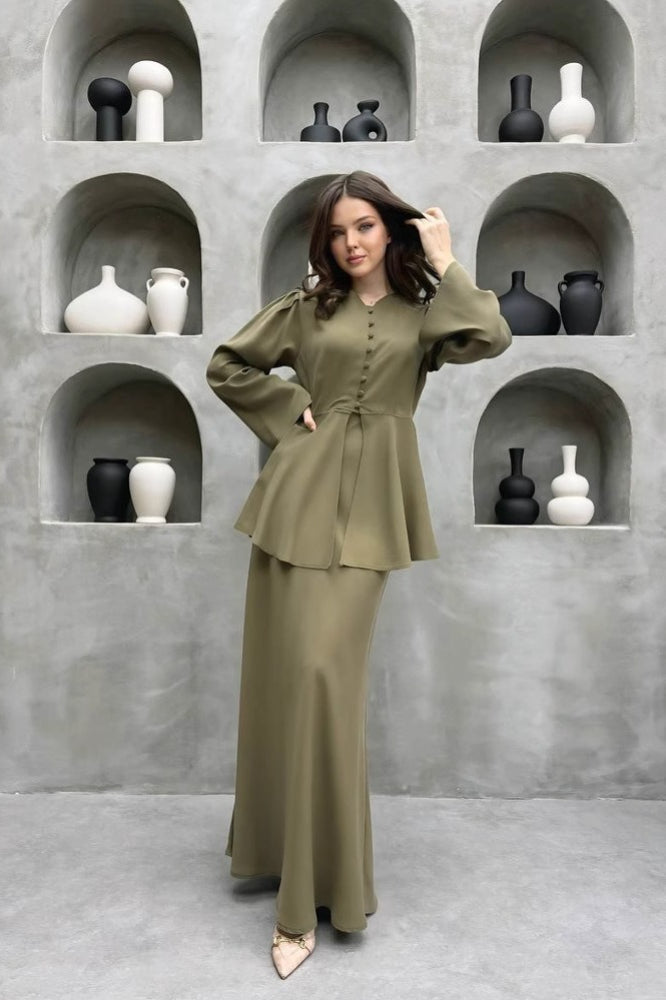 Solid Cardigan Dress Two Piece Elegant Work Set