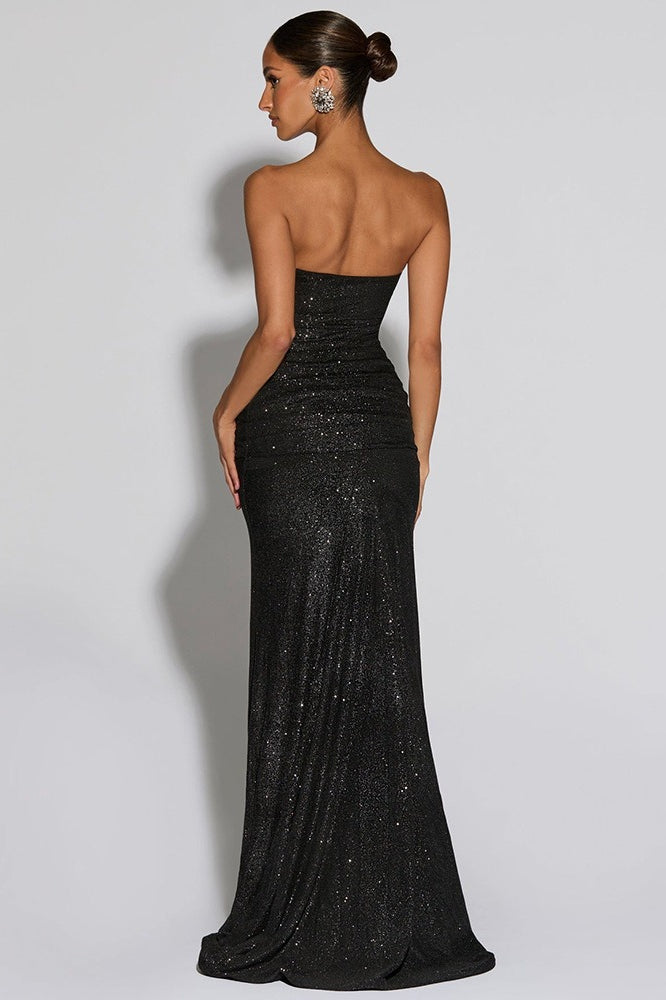 Silver-Foil Strapless Slim-Fit Party Dress
