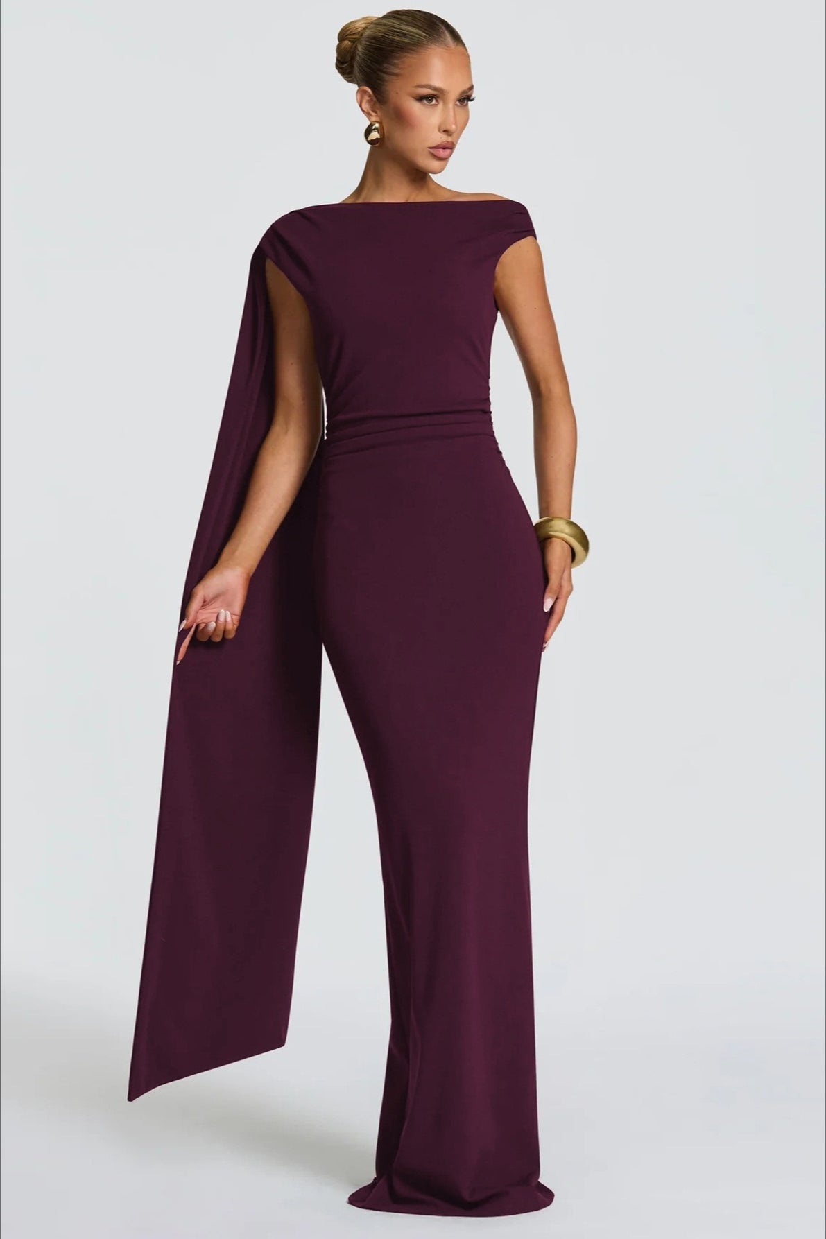 Sexy Asymmetrical Neck Long Sleeve Fitted Ruched High Waist Party Dress