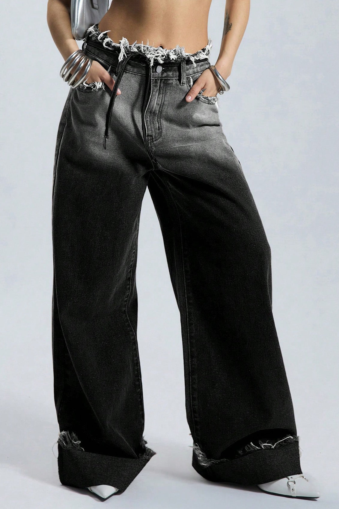 Fleece Gradient Low-Rise Loose Straight Jeans