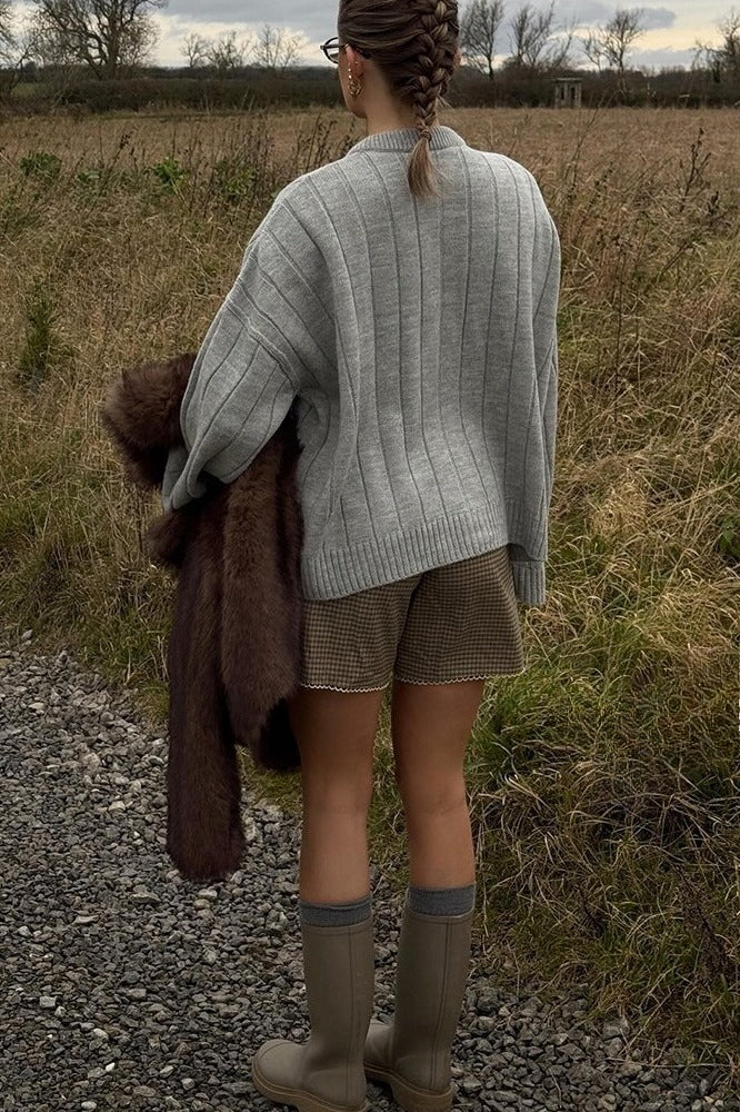 Crew Neck Ribbed Slouchy Loose Cardigan