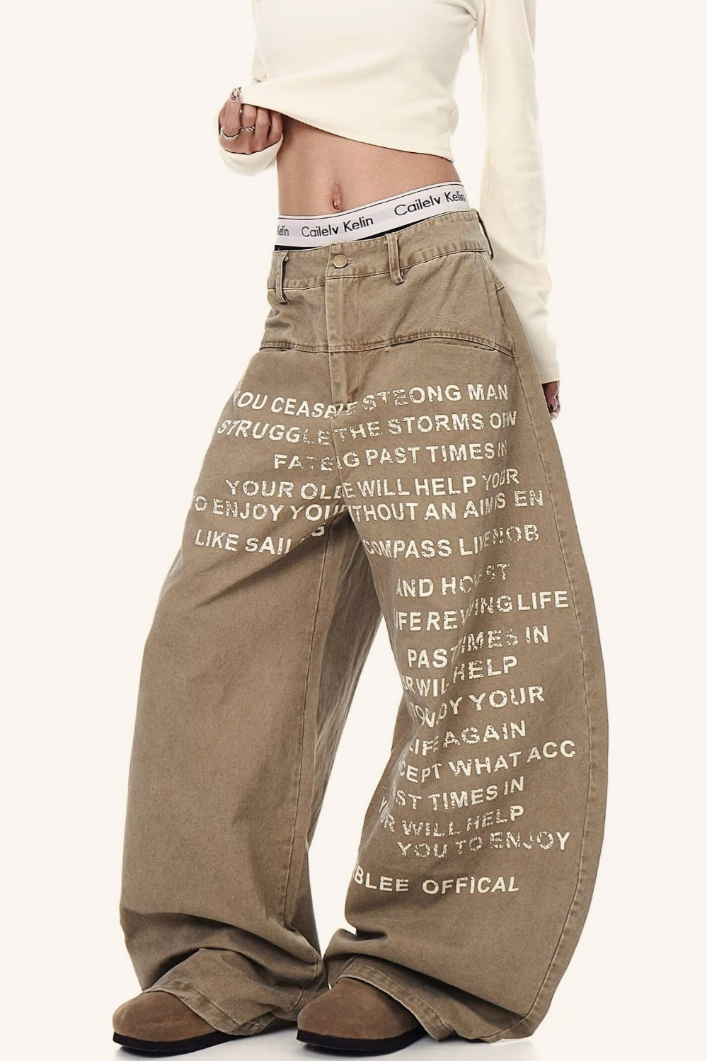 Hip-Hop Graphic Print Wide Leg Plus Size Jeans