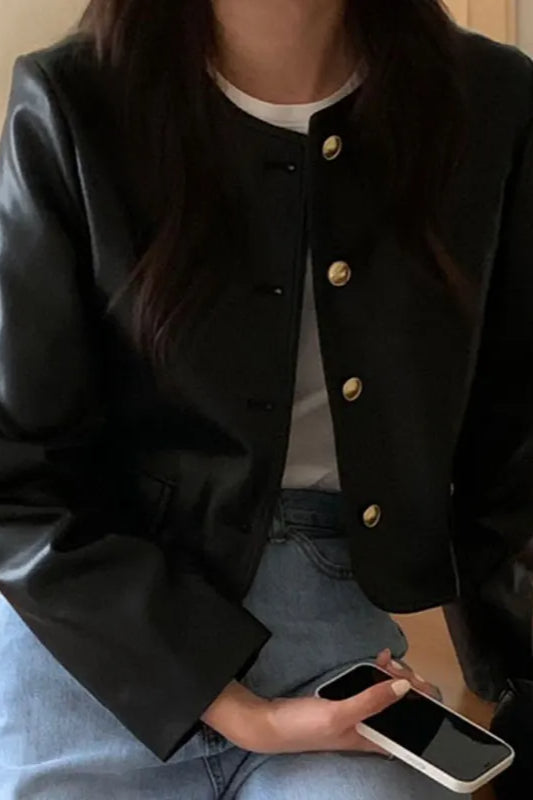Retro ONeck PU Leather Jacket