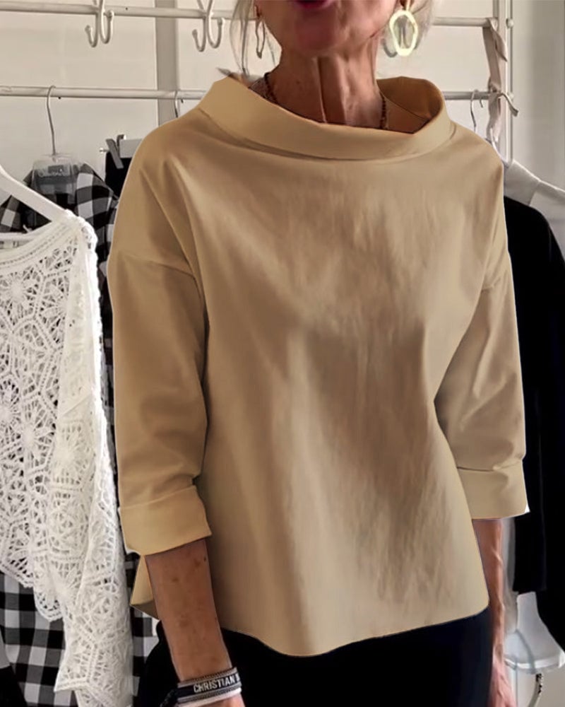 Casual Wide Lapel Turtleneck Top