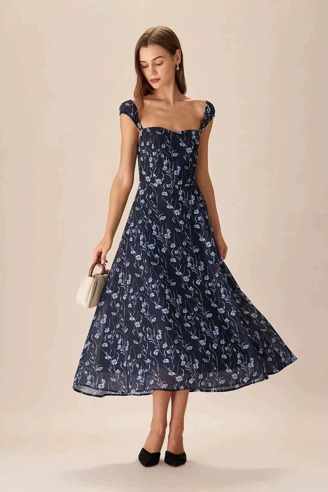 Elegant Vintage Slim Strap Printed Floral Dress
